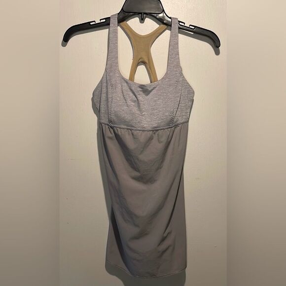 Lululemon- “Venus” Light Grey Racerback Sheer Bottom Built in Bra Top- Size S - Picture 2 of 6